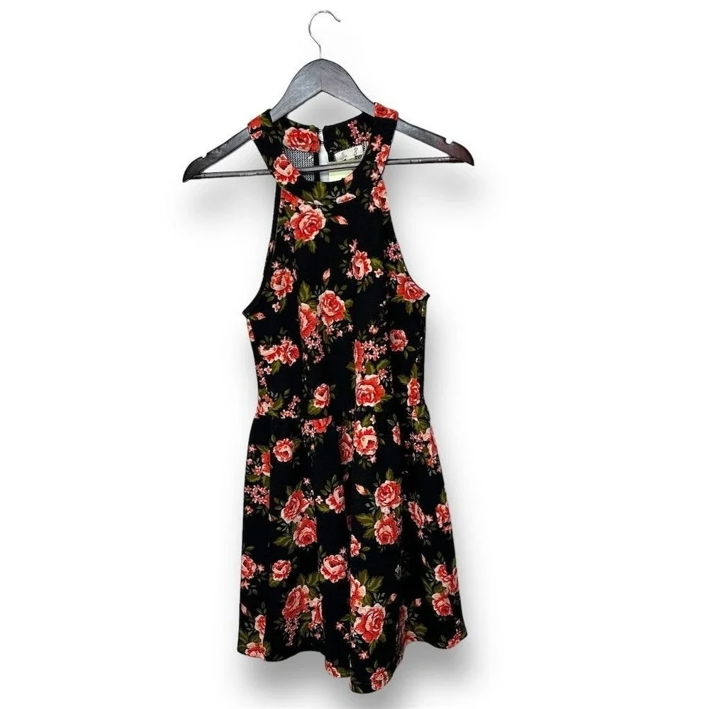 Women's Black Floral Fit & Flare Dress Size L‎ Whimsigoth Fairy Dark Romance